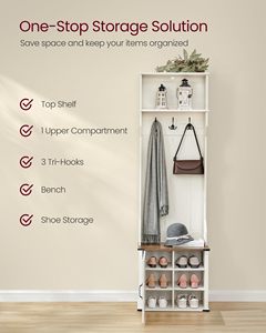 Perchero de estilo rústico SENYU con estantes de almacenamiento y ganchos, mueble de entrada para recibidor - Product Image 3