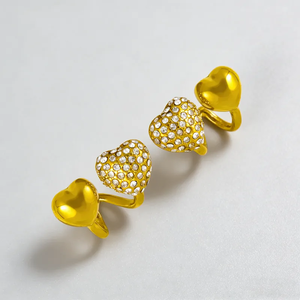 Pendientes de Acero Inoxidable 304 Chapados en Oro de 18K con Doble Corazón Incrustado con Diamantes Artificiales, Antialérgicos, para Mujer, Uso Diario y Fiestas - Product Image 6