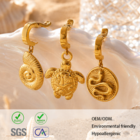 Pendentif tortue de mer en acier inoxydable plaqué or 18 carats PVD, étanche, style plage, pour bijoux fantaisie, breloques DIY en vrac