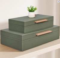 Boîte de rangement décorative personnalisable avec couvercle, en cuir PU/velours, poignée en métal doré, pour souvenirs, photos, documents, style moderne