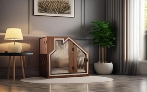 Nouveau design d'intérieur pour chenil de chien de compagnie en bois brun moderne et élégant avec porte - Product Image 5