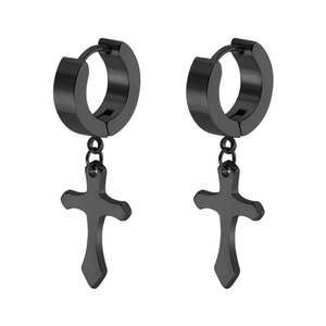 <span class=keywords><strong>Orecchini</strong></span> a Cerchio Punk di Alta Qualità 2025, Stile Coreano, in Acciaio Inossidabile Nero Argento, con Croce Pendente per <span class=keywords><strong>Uomo</strong></span> e Donna - Product Image 5