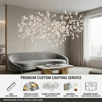 Lustre suspendu en verre artistique avec pendentifs en forme de fleurs, en métal courbé, pour la décoration de villas, hôtels et chambres d'hôtes