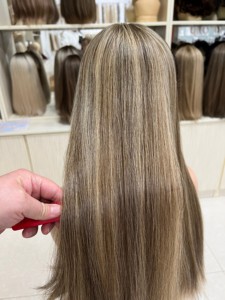 Parrucca Ebraica in Seta con Topper per Capelli Umani Pre-Piumata con Frontale in Pizzo, Pronta per la Spedizione, Consegna Rapida - Product Image 5