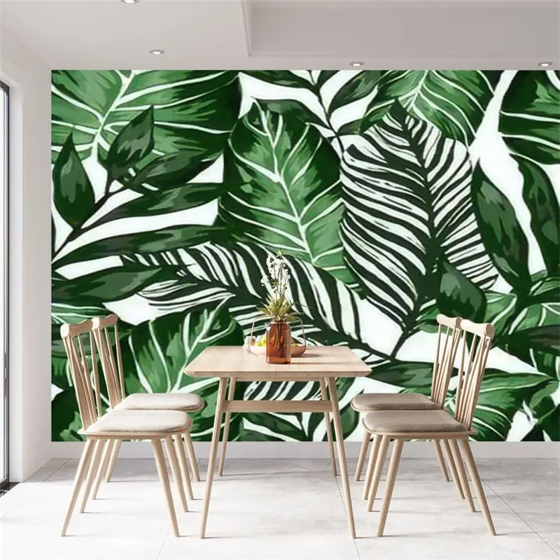 Mural de pared de vinilo con estampado tropical nórdico para sala de estar, decoración del hogar, Mural de pared, papel tapiz 3D de madera