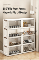 Armoire de rangement en plastique anti-poussière avec couvercle rabattable et roulettes universelles rotatives pour plusieurs types de chaussures – Solution de rangement pour couloir