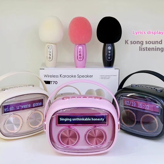 Wireless Karaoke Speaker with Lyric Display Screen Portable K Song Machine with Dual Microphones for Home Party Outdoor Use