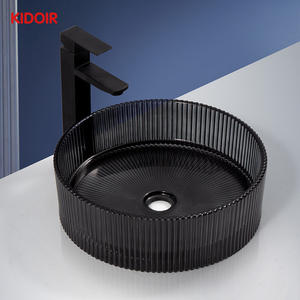 Kidoir <span class=keywords><strong>Tiktok</strong></span> Popular baño Treasure Bowl fregadero negro glaciar colorido cristal redondo arte vidrio templado lavabo a mano - Product Image 1