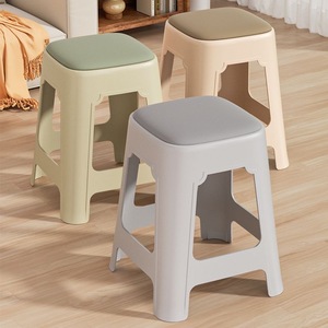 Sgabello in Pelle Imbottito Spesso e Morbido, Sgabello Alto di Lusso in Plastica, Sedia Antiscivolo Robusta per Soggiorno e Uso Domestico - Product Image 2