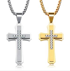 Collana con Pendente a Croce di Gesù con Catena a Maglie, in Acciaio Inossidabile Color Argento, Regalo di Preghiera, Gioielli Moderni per la Preghiera - Vendita all'Ingrosso - Product Image 6