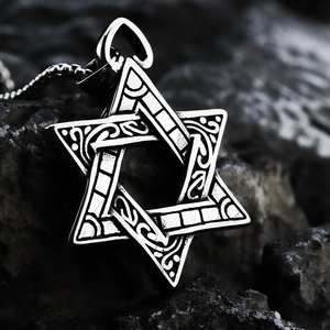 Colliers pendentifs personnalisés en acier inoxydable Yunnique, breloques étoile de David, ornements vintage, symbole juif, cadeau pour homme - Product Image 2