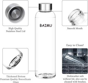 Bouteille d'eau en verre borosilicate écologique certifiée FDA avec manchon en néoprène 500ml 1000ml, logo personnalisable pour jus, compatible lave-vaisselle - Product Image 5