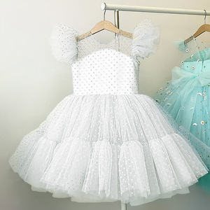 Robe de princesse pour fête d'anniversaire d'été Robe à <span class=keywords><strong>pois</strong></span> pour enfants <span class=keywords><strong>Tutu</strong></span> de mariage pour filles à fleurs Robes en peluche Vestidos - Product Image 4