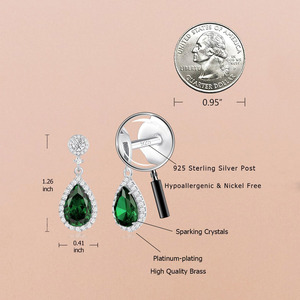 Wholesale S925 Sterling <b>Silver</b> Teardrop Emerald Dangle <b>Earrings</b> Double Halo Micro Paved CZ <b>Drop</b> <b>Earrings</b> Women Wedding Fine Jewe - Product Image 4