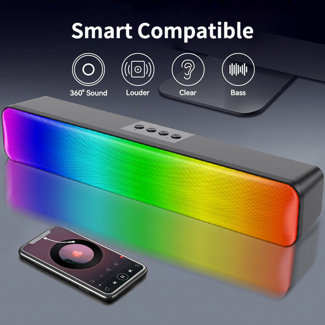 High Quality Low Price Desktop Multiple RGB Lighting Soundbar Bluetooth Wireless 40mm Double Speakers System