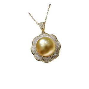 Pendentif en perles d'or riche et prospère 11-12 mm Argent pur incrusté d'or brillant riche Livré avec une chaîne en argent Collier de perles - Product Image 4