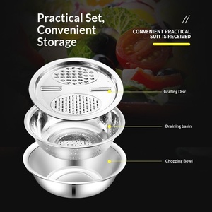 Ensemble de 4 ustensiles de cuisine en acier inoxydable : trancheuse à légumes, râpe multifonction et bac de drainage pour la préparation culinaire - Product Image 2