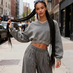 TKAN594D fabricante, sudaderas y hoodies cortos de algodón 100% personalizadas con serigrafía, estilo urbano, informales y extragrandes para mujer - Product Image 1