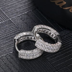 <strong>Frozen</strong> Sparkling <strong>Earrings</strong> Made of Brass with 18K Gold Plating, Double Row Zircon Diamond Hoop <strong>Earrings</strong>. - Product Image 4