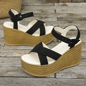 <span class=keywords><strong>Sandal</strong></span> Wanita Platform Heel Wedges <span class=keywords><strong>Sandal</strong></span> Open Toe Tali Silang Gesper <span class=keywords><strong>Sandal</strong></span> Kasual Dengan Tali Pergelangan Kaki yang Dapat Disesuaikan untuk Wanita dan Remaja Putri - Product Image 4