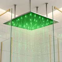 Cabezal de Ducha Cuadrado LED Cromado de 20 Pulgadas, Acero Inoxidable 304, Montaje en Techo, Efecto Lluvia, Alta Presión, para Cocina, Baño, OEM