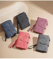 Dompet Pendek Wanita Kulit PU Mewah Vintage, Dompet Lipat Kancing Tekan, Tali Pergelangan Tangan, Penutup Ritsleting, Kantong Koin, Multi Kartu