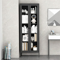 Bibliothèque en acier à double porte vitrée, sans formaldéhyde, minimaliste, sur pied, 5 étagères, pour salon et chambre à coucher