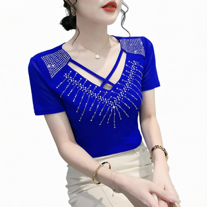 <b>Women</b> Mesh <b>V</b> <b>Neck</b> Short Sleeve Slim Fit <b>T</b> <b>Shirt</b> Summer Fashion - Product Image 1