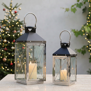 Wholesale Dual Tone Black and Silver Stainless Steel <b>Candle</b> Holder <b>Lanterns</b> for Home & Patio Decoration - Product Image 1