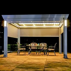 Elegante pérgola con persianas de aluminio con cenador de arco o diseño de puente para mejoras en el espacio de vida al aire libre