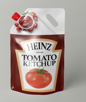 Pochette sur support en plastique imprimée personnalisée buse d'aspiration bec verseur à presser pour usage domestique-stockage de sauce ketchup tomate piment