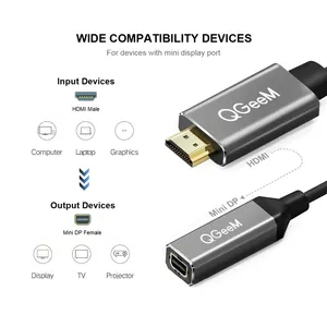 Câble adaptateur QGeeM 4K x 2K <span class=keywords><strong>Mini</strong></span> <span class=keywords><strong>DisplayPort</strong></span> pour HDMI vers <span class=keywords><strong>Mini</strong></span> DP pour convertisseur HDMI pour moniteur d'ordinateur Microphone haut-parleur Appl - Product Image 2