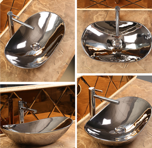 KD-35GBA-1 Lavabo de salle de bain moderne en céramique plaqué or en forme de bateau, sans trou, pour hôtel - Product Image 6