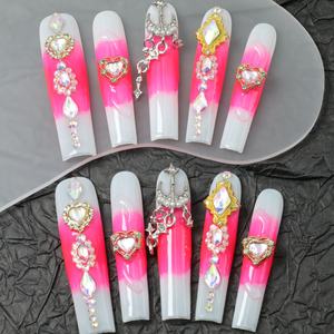 Uñas Postizas de Diseño Rosa, Hechas a Mano, Precio de Fábrica, Venta al por Mayor, 10 Piezas, Uñas Acrílicas en Forma de Ataúd, Uñas 3D Personalizadas, Uñas Artificiales - Product Image 1