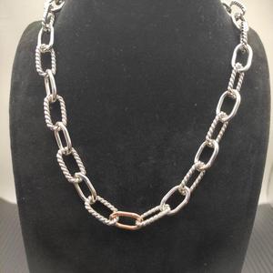 Collana in Argento 925 David Yarman con Catena in Oro 18K e Argento Sterling 925 per Donne, Bicolore con Ovale Liscio e Intrecciato - Product Image 2