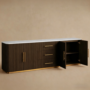 Modern Solid Oak Wood <strong>Sideboard</strong> with Drawers Marble Top Storage Cabinet <strong>for</strong> Dining Room Hotel <strong>Kitchen</strong> Furniture - Product Image 2
