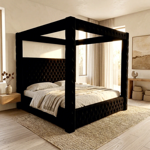 <span class=keywords><strong>Lit</strong></span> à baldaquin capitonné en velours noir <span class=keywords><strong>de</strong></span> luxe, style moderne et minimaliste, taille King Size, vente en gros d'usine - Product Image 2
