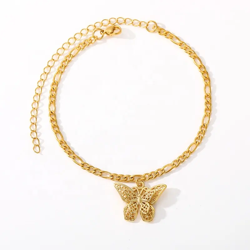 Cute Butterfly Anklet Charm Cuban Chain Anklet jewellery for Women Girls Animal Anklets Gold
