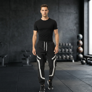 Top Selling Men's Black Lightweight Sweatpants With <b>White</b> Side Stripe Elastic Waist Drawstring Casual <b>Joggers</b> Summer Sport Pants - Product Image 2