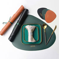 Ensemble de dessous-de-verre en cuir PU, sets de table résistants aux taches, lavables, avec languettes triangulaires antidérapantes