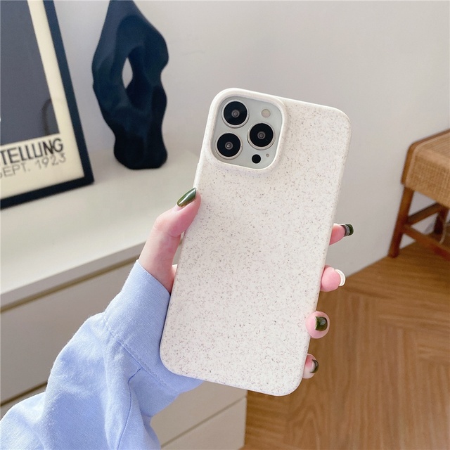 Biodegradable Wheat Straw Eco-Friendly Shockproof Waterproof Phone Case for 13/14/15/16 Pro Max Cartoon Business Design