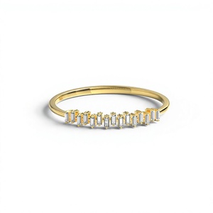 18K Gold Plated Minimalist Staggered Baguette Diamond <b>Ring</b> For Women <b>Dainty</b> Half Eternity Stacking Band Fine Jewelry for Women - Product Image 1