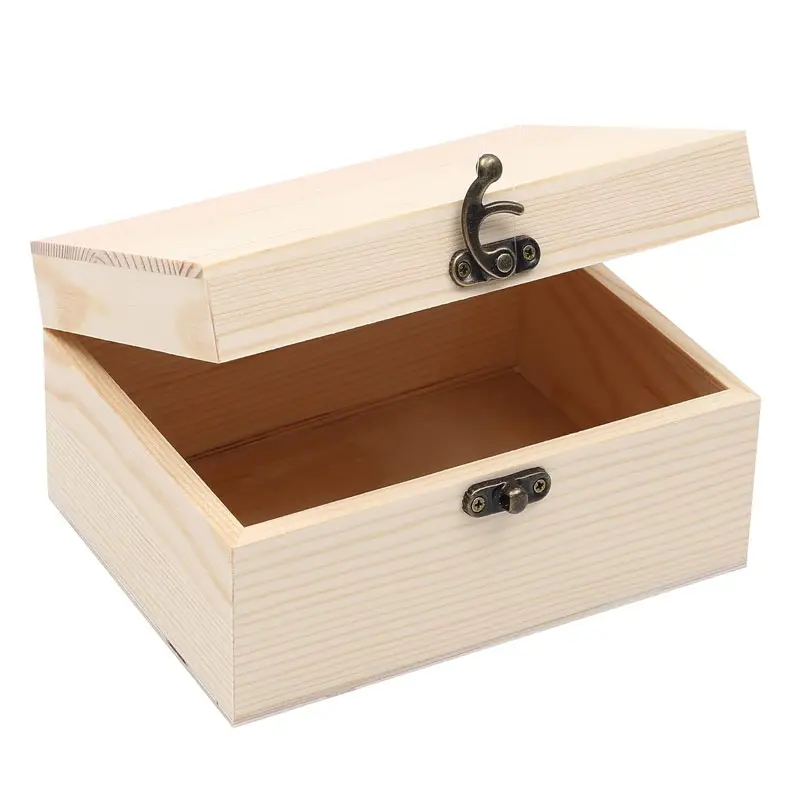 Produkte (1-teiliges Packwerk unbehandelte unbemalte Holzbox mit scharnierdek für Handwerk DIY-Speicher Schmuck einfarbige Kiefer-Schachtel - klein