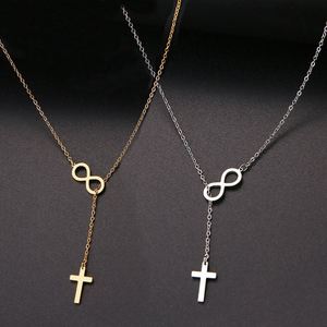 Stainless Steel Eight Figure Infinity <b>Cross</b> Pendant Necklace Simple Geometric Pattern Stainless Steel Non-fading Necklace - Product Image 1