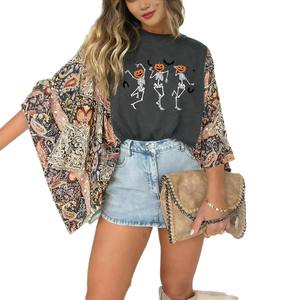 European American Hot Selling Print Ghost Graphic Casual Loose Long Sleeve <strong>Tshirt</strong> <strong>Women</strong> - Product Image 1