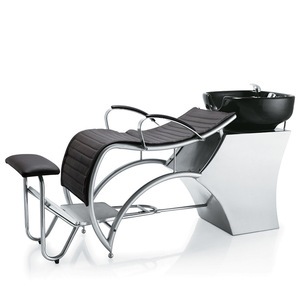 Chaise à shampoing au design moderne pour salon de coiffure Meubles en acier inoxydable avec bassin en céramique pour salon de coiffure et de beauté Lit de lavage - Product Image 1
