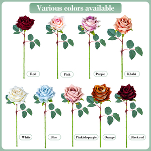 Fiori Artificiali con Stelo in Velluto, Rose <span class=keywords><strong>Rosa</strong></span> Finte per Bouquet da Matrimonio e Decorazione Casa - Product Image 4