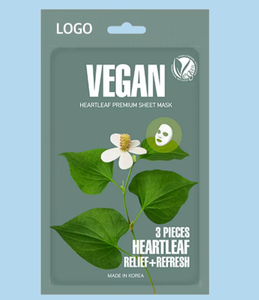 แผ่นมาส์กหน้าวีแกนสารสกัดจากใบหัวใจ ช่วยบำรุงผิวแพ้ง่ายสำหรับผู้หญิง ฟื้นฟูผิวด้วยสมุนไพร ความงามแบบเกาหลี ODM OEM - Product Image 1