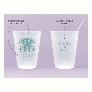 Vasos de Boda Personalizados Estilo ROMANCE, Reutilizables, Esmerilados, Irrompibles, Flexibles, Impermeables, con Impresión Digital, de Plástico para Estadios - Product Image 4