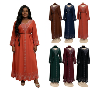 Venta al por Mayor, Nueva Moda Musulmana de Oriente Medio, Abaya Elegante de Invierno para Adultos, Informal, Holgada, de Manga Larga, de Poliéster, 3131 - Product Image 1